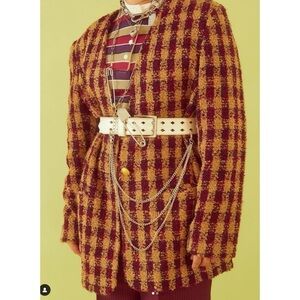 Vintage 90s wool blazer jacket women's size L brown gold Collections Internation